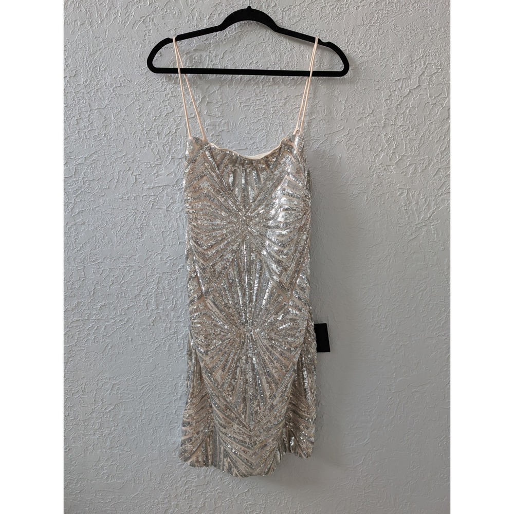 Lulus Sequin Mini Dress Women XL Silver Champagne Geometric Art Deco Bodycon P